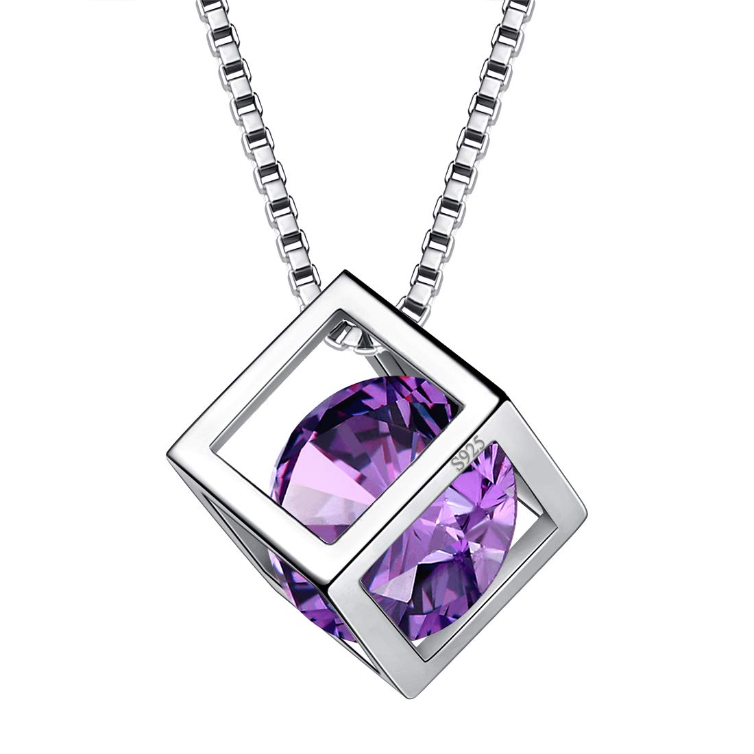 Aurora Tears February Birthstone Necklace 925 Sterling Silver Purple Amethyst Square Birth Stone Pendant Jewellery Gifts for Women and Girls DP0028F