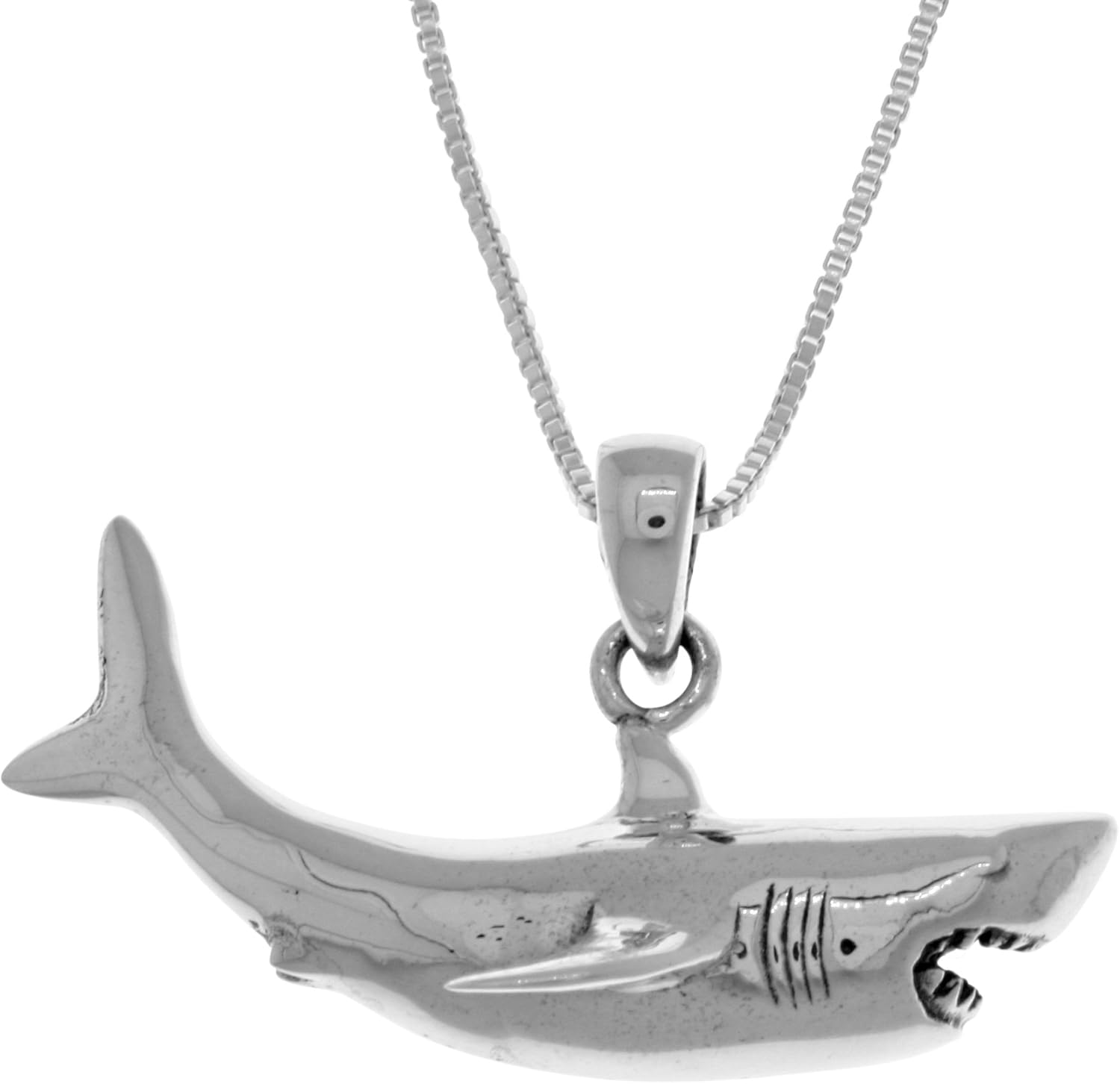 Jewelry Trends Sterling Silver Great White Shark Pendant Necklace 18"