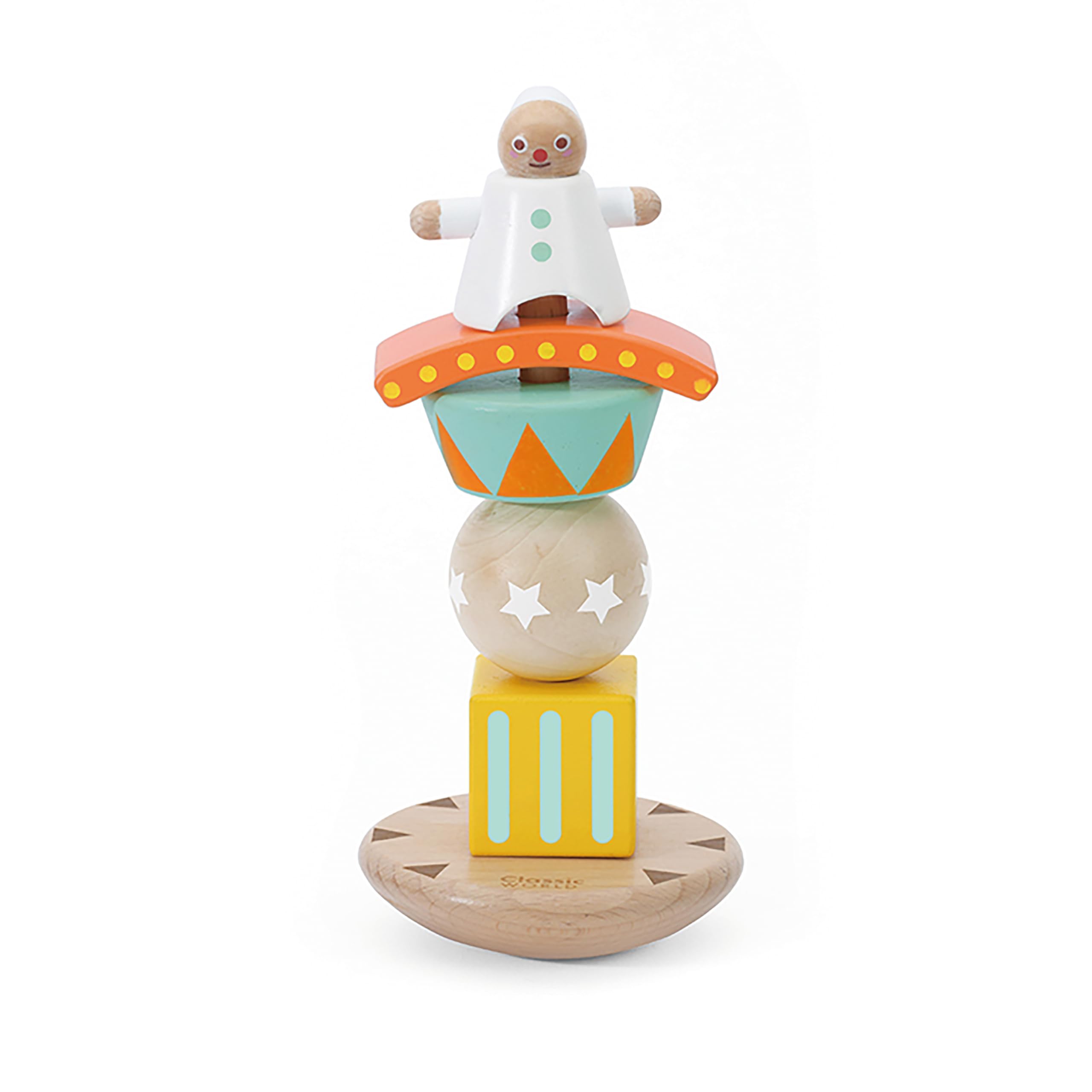 Classic World Wooden Stacking Balancing Clown For Developing Fine Motor Skills and Hand-Eye Coordination, Includes Blocks, Spheres and Clown, 6 Pieces, 12 Months+