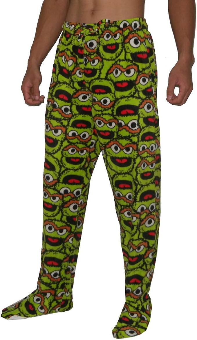 Sesame Street Oscar The Grouch Mens Footed Pajama Pants M(3234