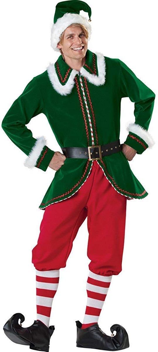 Neilyoshop Men's Elf Costume Adult Deluxe Santa Cosplay Suit Christmas Costume