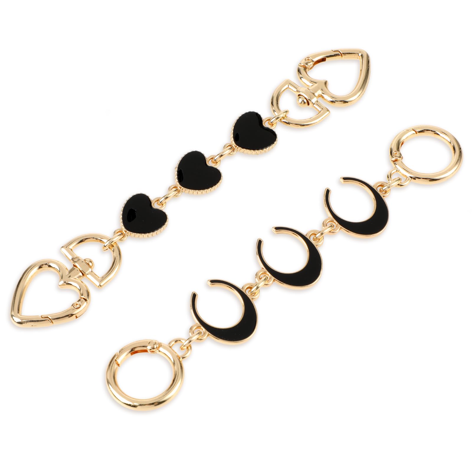 2Pcs Bag Extender Chain Heart Moon Purse Bag Strap Extender Cute Handbag Chain Replacement Bag Chain Strap Bag Making Supplies for Women Handbag Crossbody Shoulder Bag (Black)