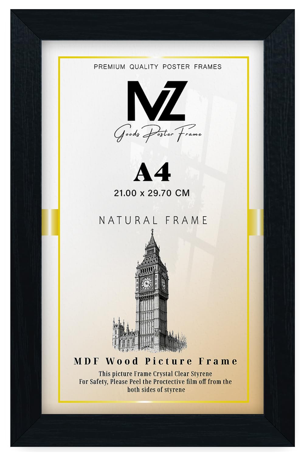MZ Goods Rectangle Flat Modern Design A4 (29.7 x 21cm) - Personalized Black Picture/Poster Frame with MDF Wood-Portrait/Landscape Living room Home/Office Decor (Black)