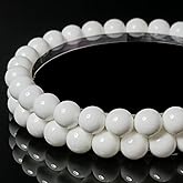 10mm Natural White Shell Round Bead - 35PCS Bulk Gemstone Beads for Jewelry Making, DIY Bracelets, Necklaces - Includes Crystal Stretch Cord - Stone Beads for Crafting Gifts