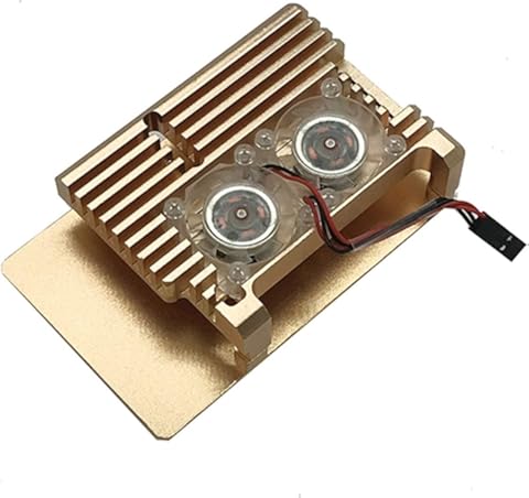 nbvmngjhjlkjlUK Carcasa de Aluminio Armadura Carcasa de Aluminio + Ventilador de enfriamiento Doble Reemplazo Dorado para Raspberry Pi Raspberry Pi 4 Modelo B (Negro)