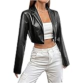 GORGLITTER Women's Cropped Faux Leather Jacket Y2k Long Sleeve Open Front Cardigan Bomber Moto Biker Jackets Rave Outfits