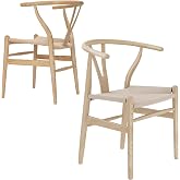 VODUR Wishbone Chairs Set of 2, Solid Ash Wood Dining Chairs (Natural) | Handwoven Paper Cord Seat, 300 LBS Capacity, Mortise &amp; Tenon Joinery, CNC-Polished Silky-Smooth Touch, Fully Assembled