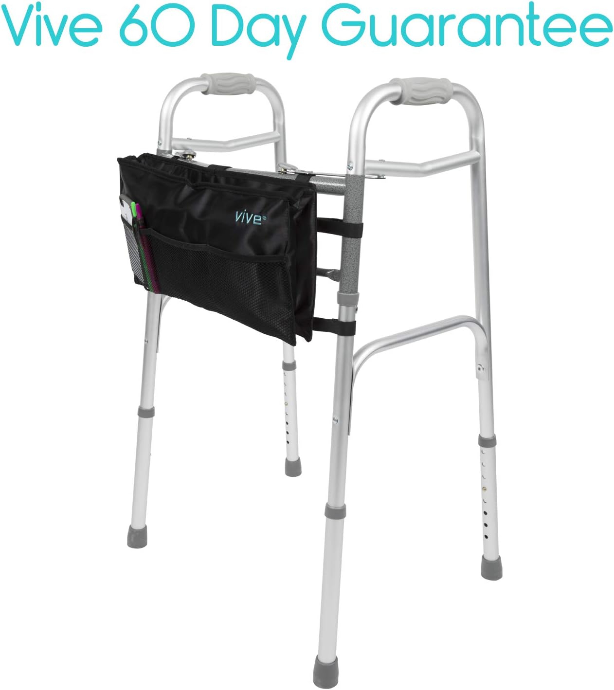 Vive Walker Bag - Water Resistant Accessory Basket Provides Hands Free Storage for Folding Walkers - Attachment Fits Wide and Narrow Styles - Tote Caddy Pouch for Elderly, Seniors, Handicap, Disabled: Health & Personal Care