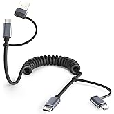 Basesailor for iPhone 17 16 Pro Max Car Charger Cord Coiled 3.3FT,4 in 1 USB C Coil 60W Multi Type C Fast Charging Cable with USB and Lightning Adapter for CarPlay,Apple 15 14 13 12,S25 S24,iPad Air 5
