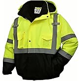 SKSAFETY High Visibility Reflective Jackets for Men, Waterproof Class 3 Safety Jacket with Pockets, Hi Vis Yellow Coats with Black Bottom, Mens Work Construction Coats for Cold Weather, S, 1 Pack