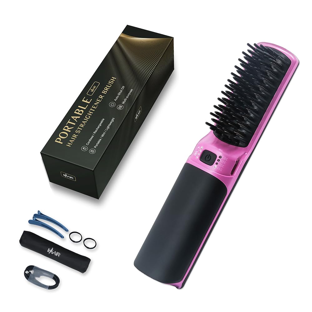 Photo 1 of Hot Hair Straightener Brush,Portable Mini Hair Straightener USB Rechargeable 6400MAH,2 in 1 Hair Straightener Comb with Anti-Scald Feature for Women & Men?Purple?