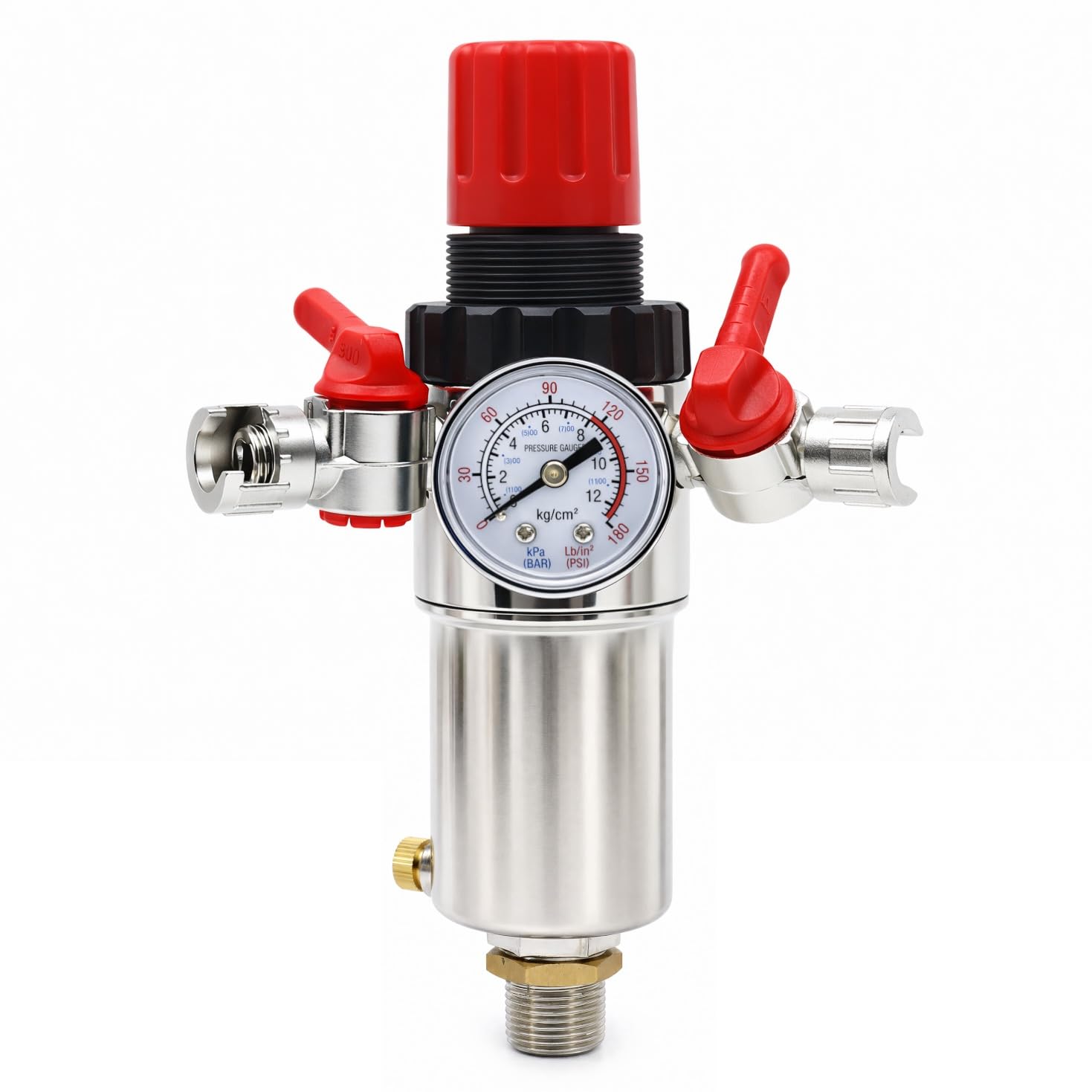 ORAZIO Air Filter Regulator 1/2", Industrial Quality Air Compressor Moisture Water Separator Trap Humid Removal with Pressure Reducing Valve and Guage, Pneumatic Tool Accessory 214108