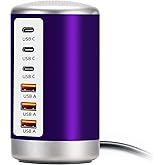 Wyness 60W USB Charging Station with 6-Port (3 USB-A & 3 USB-C) for iPhone 12/13/14, Tablets & Smartphones - Purple