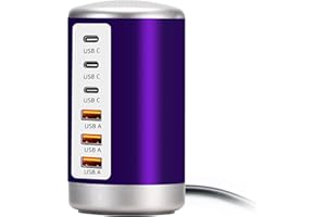 Wyness 60W USB Charging Station with 6-Port (3 USB-A & 3 USB-C) for iPhone 12/13/14, Tablets & Smartphones - Purple