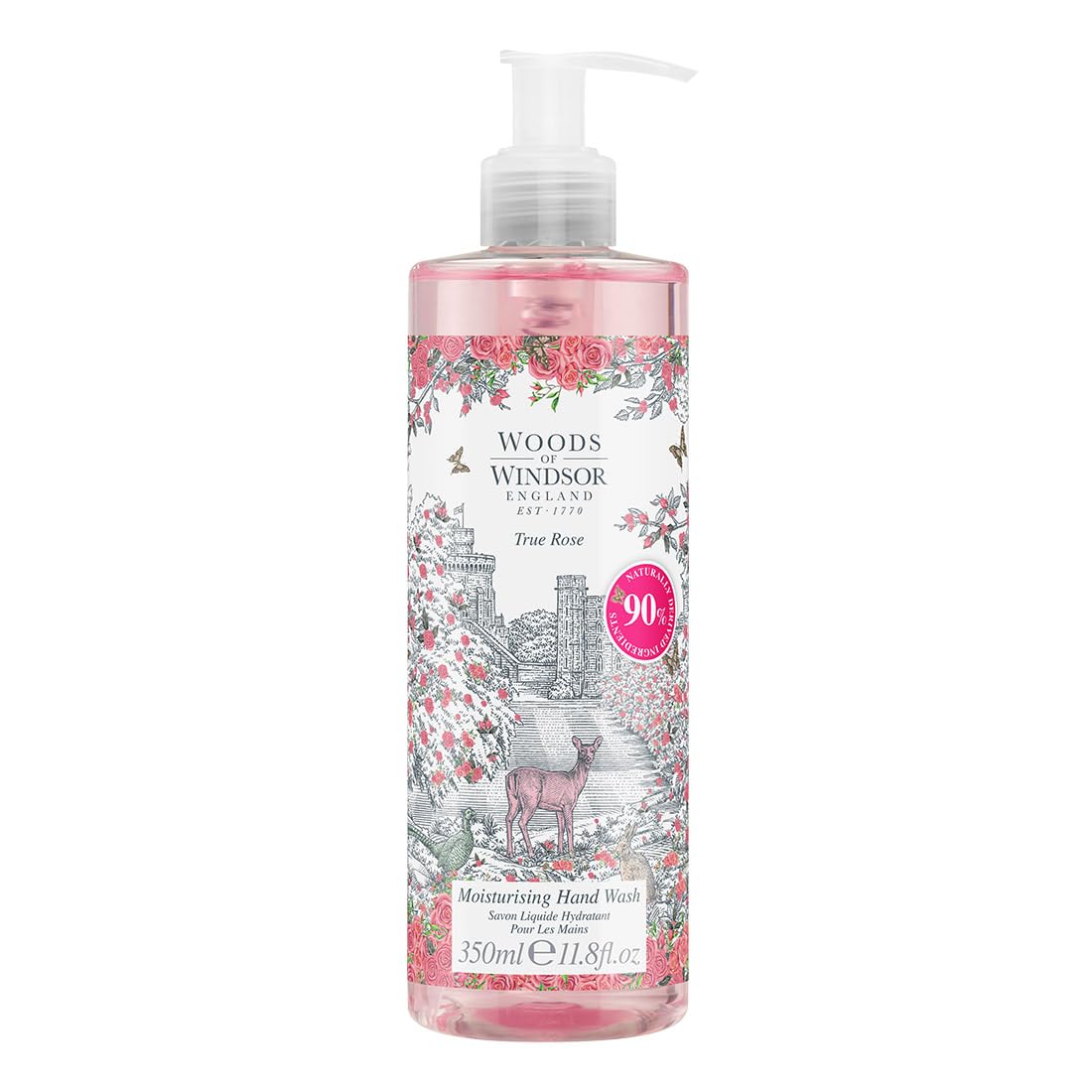 Woods of Windsor Rose Hand Wash, Liquid Hand Soap with Pump to Help Soften and Moisturise Skin, True Rose Scent 350ml