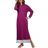 Jacansi Women's Long Sleeve Solid Loose Hooded Sweatshirt Maxi Dress with Pocket
