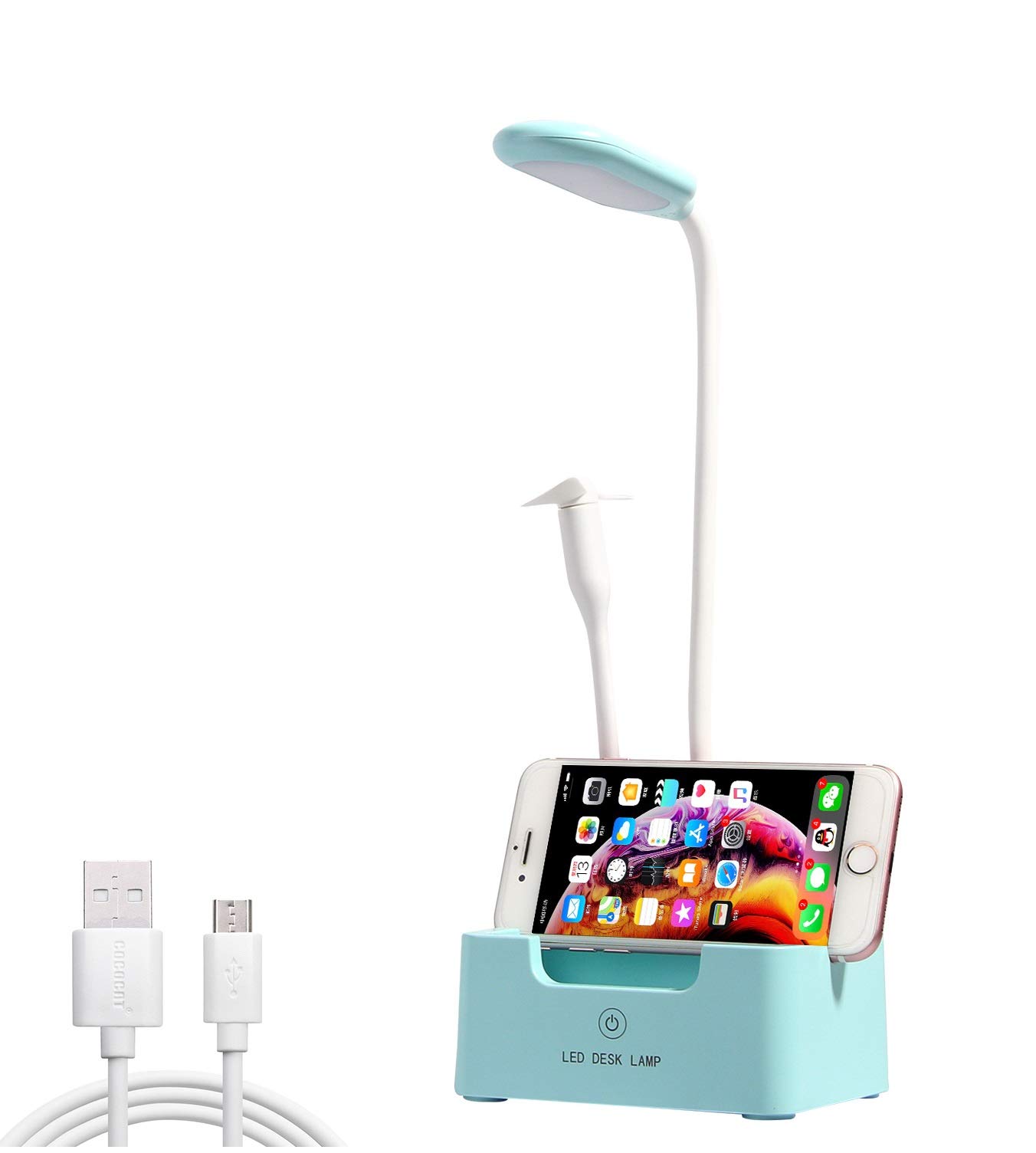 Students LED Desk Lamp with Pencil Holder, Dimmable Study Lamp with Charging Port, USB Rechargeable Computer Lamp with 3 Light Modes, Flexible Reading Table Lamp Eye-Protective,