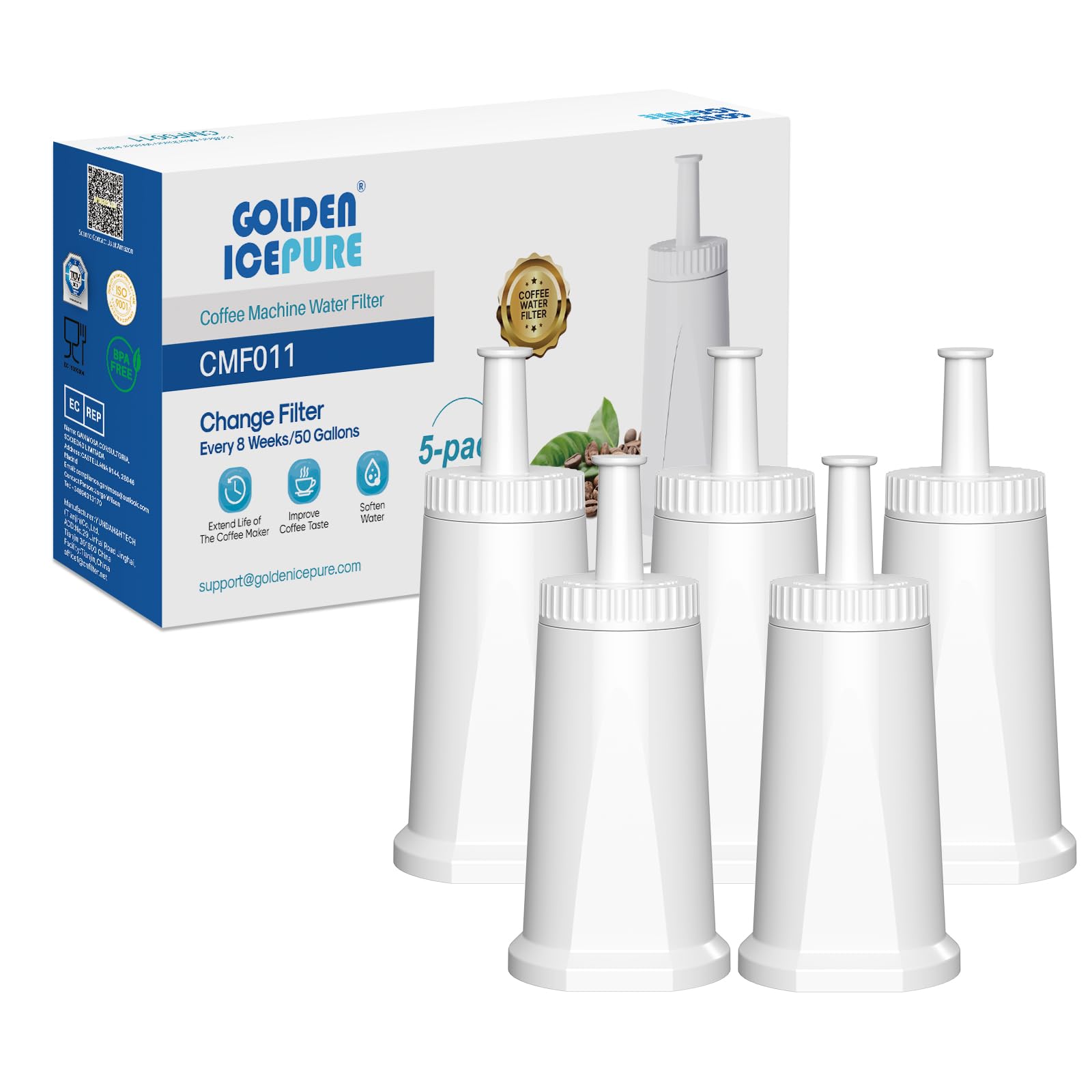 GOLDEN ICEPURE Coffee Machines Water Filter Compatible with Barista SES008, SES810, SES880, SES920, SES980, SES990 Coffee Machines, NSF Certified, 5 Pieces