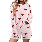 MYHALF Valentine's Day Sweater Sets Heart Sweater for Women Long Sleeve Knit Sweater and Shorts 2 Piece Outfits