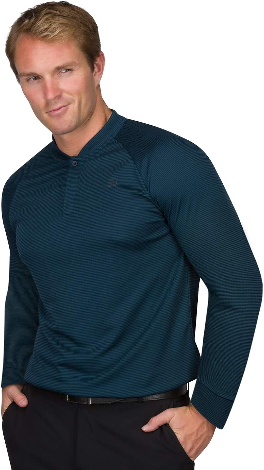 Dry Fit Long Sleeve Collarless Golf Shirts for Men 4 Way Stretch and Moisture