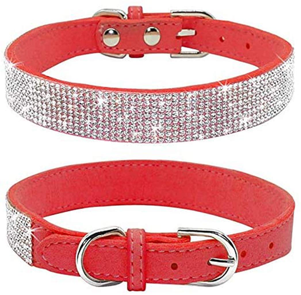 TELEYI Rhinestone Dog Collar, Cute Dazzling Sparkling Soft Suede Leather Dog Cat Rhinestone Collar Crystal Diamond Pet Dog Puppy Collar