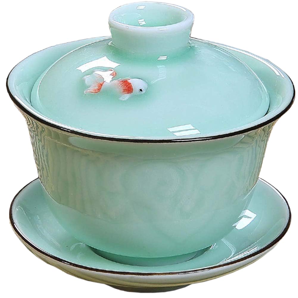 Gaiwan Tea Cup, Ceramic Gai Wan For Chinese Traditional Gong Fu Tea Ceremony To Brew Loose Oolong Bags or Flower GW-W8