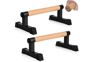 Airogym Wooden Parallettes, Wood Push Up Handles Pushup Bars, Heavy-Duty Sturdy Metal Non-Slip Base Exercise Home Workout Equipment, Parallettes Bars Grip for Strength Training, Planks Calisthenics