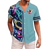 Hawaiian Bowling Shirts Men Retro Funny Sport Bowler Shirt Beach Summer Tee Tropical Vacation Button Down Short Sleeve Tops
