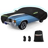Car Covers for Chevrolet Chevelle Malibu SS Sedan/Coupe 1964-1972 | Waterproof 420D Oxford Cloth Sun Heat Protection Outdoor Full Covers with Driver Side Zipper Windproof Heavy Duty All Weather