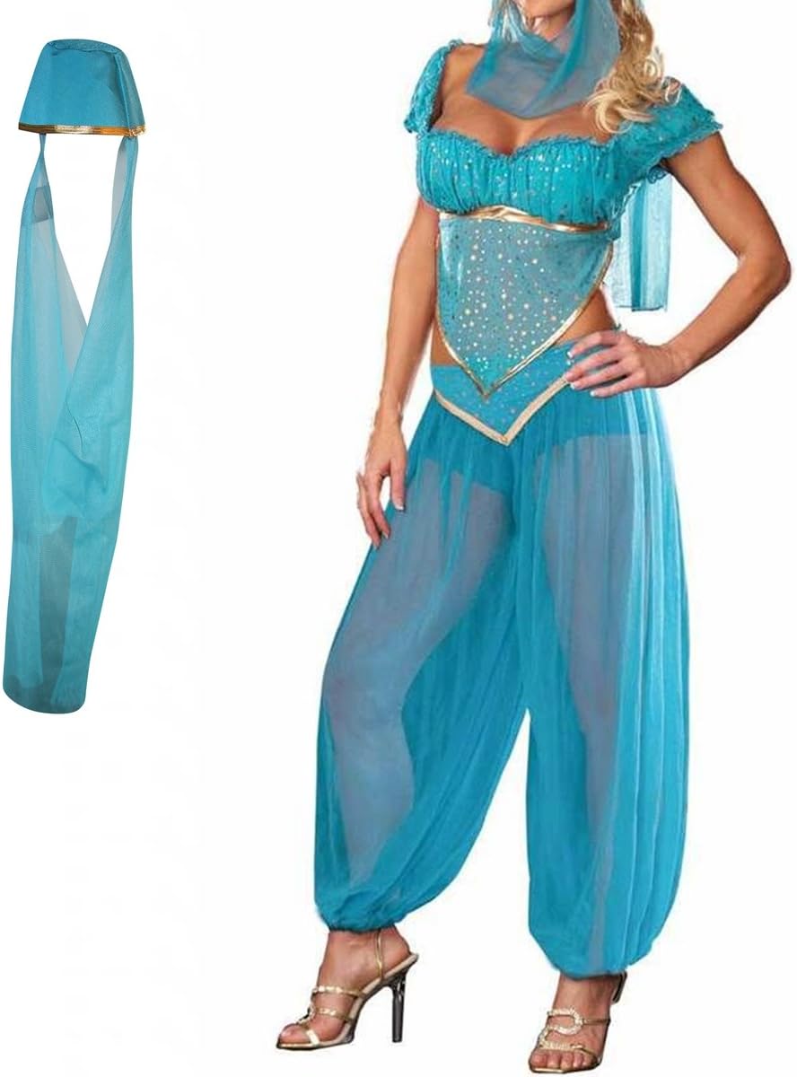 H88 Jasmine Genie Belly Women Dancer Arabian Nights Fancy Dress Costume