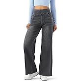 Women's High Rise Wide Leg Jeggings - Stretch Pull On Jeans-Style Pants, Soft Denim with Pockets