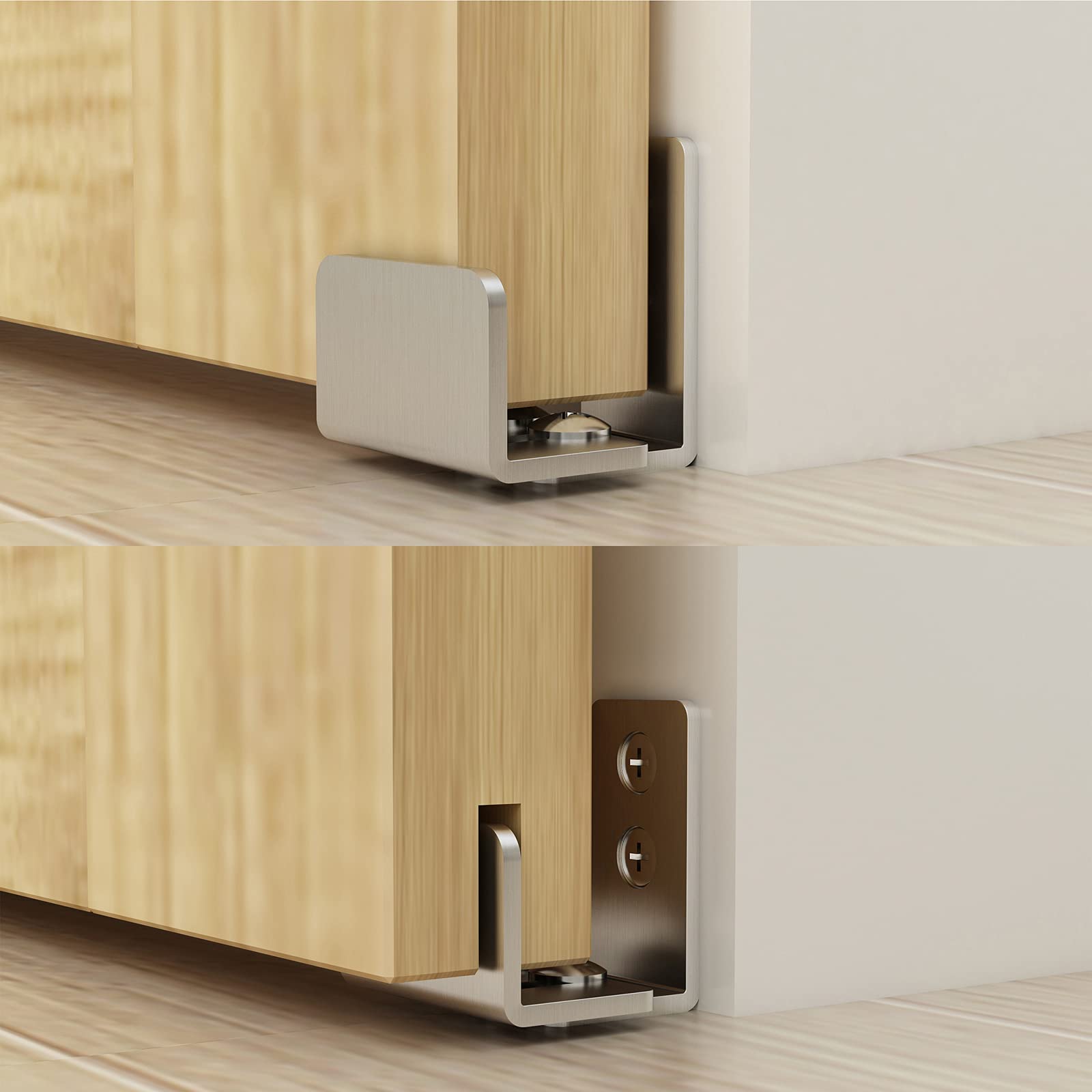 BARNSMITH Stainless Steel Sliding Door Floor Guide Adjustable Wall Mount Barn Door Bottom Guide, Silver