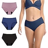 IRISMORII Incontinence Underwear for Women Washable Leak Proof Panties Adult Absorbent Protective Briefs Cotton 3Pack(Black, Blue, Cherry, L)