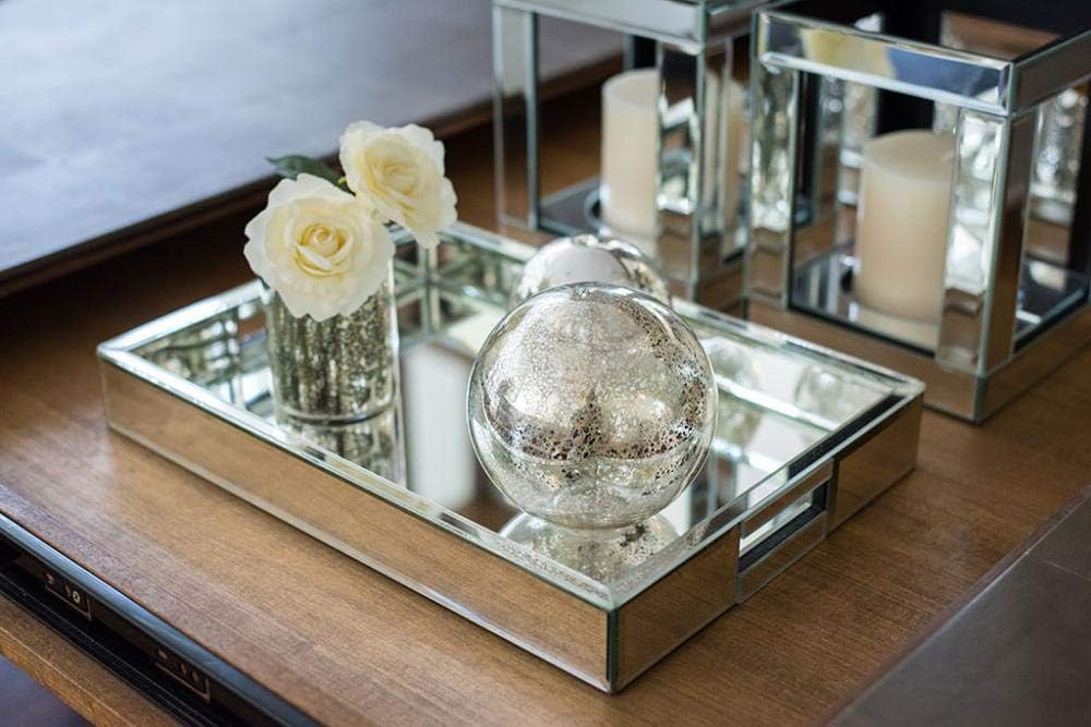 Rectangle Silver Mirror Decorative Tray Size 11” Length x 14” Width x 2” Height, Mirrored Vanity Organizer with Hand, Markup Perfume Jewelry Tray for Bathroom Bedroom Dresser Coffee Table qmdecor: Kitchen & Dining