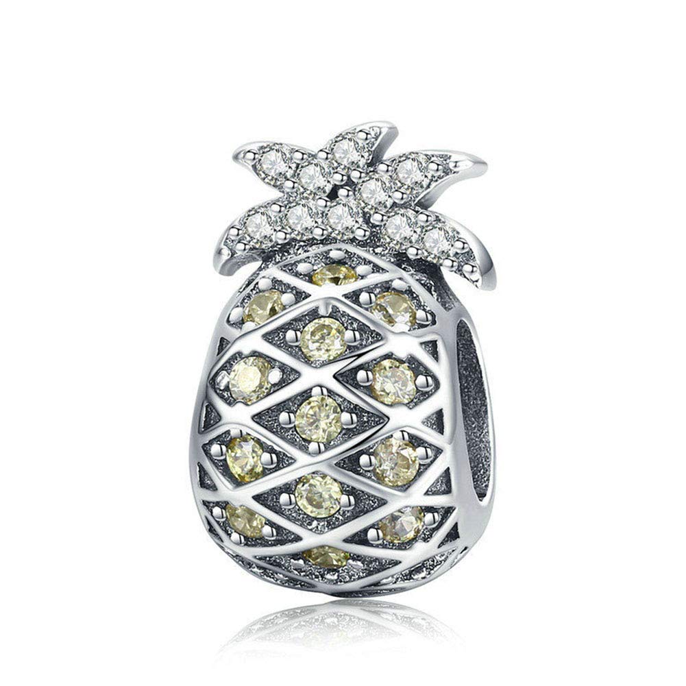YiRong Jewelry Pineapple Charm 925 Sterling Silver Lucky Charm Birthday Charm Christmas Charm Fruit Charm for Bracelet (Yellow)