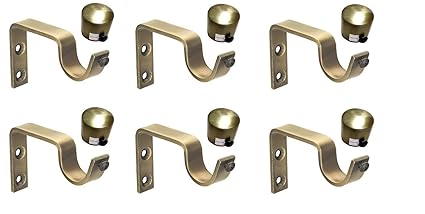 HomeDecorax Traders Strong Single Antique Finish Brackets/Supports and Round Antique End Caps (Madki) for 1 Curtain Rod Pack of (6)