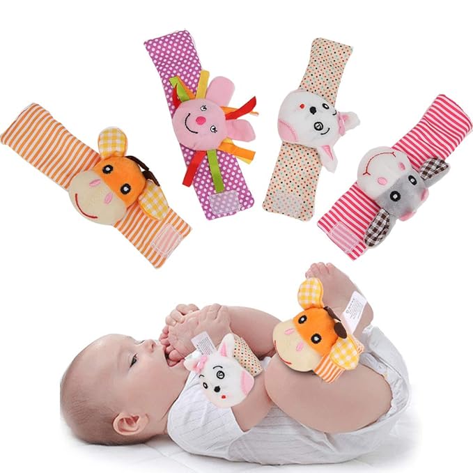 Wallfire Baby Wrist Rattles, Soft Cotton and Plush Stuffed Wrist Bands