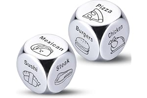 WAREON Stocking Stuffers for Men Women Adults, Christmas Gifts for Him Her Couple Gifts for Boyfriend Girlfriend Wife Husband, Anniversary Gifts for Men 2PCS-Steel Food Decision Dice White Elephant Gifts