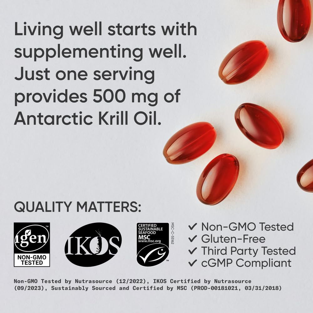 Sports Research® Omega-3 Krill Oil 500mg Mini Gels - Pure Antarctic Superba® Krill w/Choline, Phospholipids & Astaxanthin - MSC Certified Sustainable · Non-GMO · Gluten Free - 120 Count