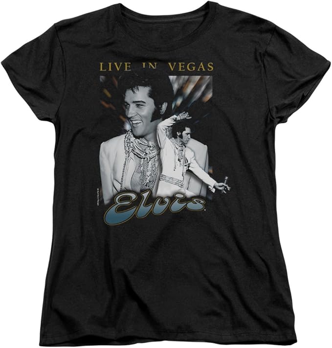 Elvis Presley Womens TShirt Live in Vegas Black Tee Clothing