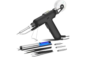 AUCANLA Soldering Iron Kit, 80W 110V Automatic Soldering Gun with Ceramic Heater, 8-in-1 Fast Heating Soldering Kit Includes Iron Tips, Solder Wire, Desoldering Pump, Tweezers for Repairs and DIY