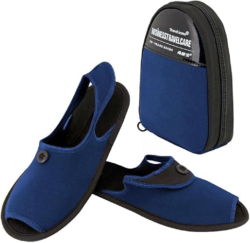 Amazon ノーブランド Pettcoco 二つ折携帯用スリッパ 男性用 女性用lサイズ 学校用 旅行用 紳士用 携帯ポーチ付属 靴収納袋付き M ネイビー スリッパ ルームシューズ