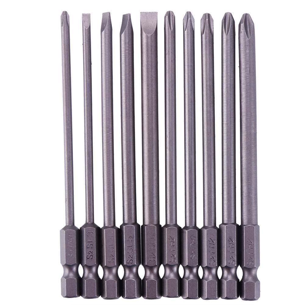 Photo 1 of Rocaris 10pcs 1/4 Inch Hex Shank Long Magnetic Screwdriver Bits Set 4 in Power Tools (Slotted+Cross Head)