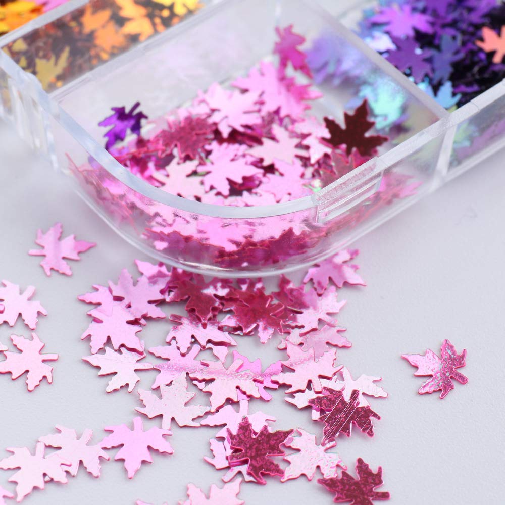 Macute Fall Nail Art Glitters Maple Leaf Nail Sequins, 12 Grids Autumn Leaf Shape Flakes Holographic Gold Red Maple Leaves Paillettes Designs for Nails Gel Polish Supplies Manicure Tips Decorations : Beauty