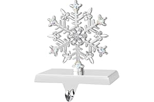 EAEZERAV Snowflake Christmas Stocking Holder, 3D Silver Metal Stocking Holder Stocking Hangers for Mantle Fireplace Table Christmas Holiday Decoration