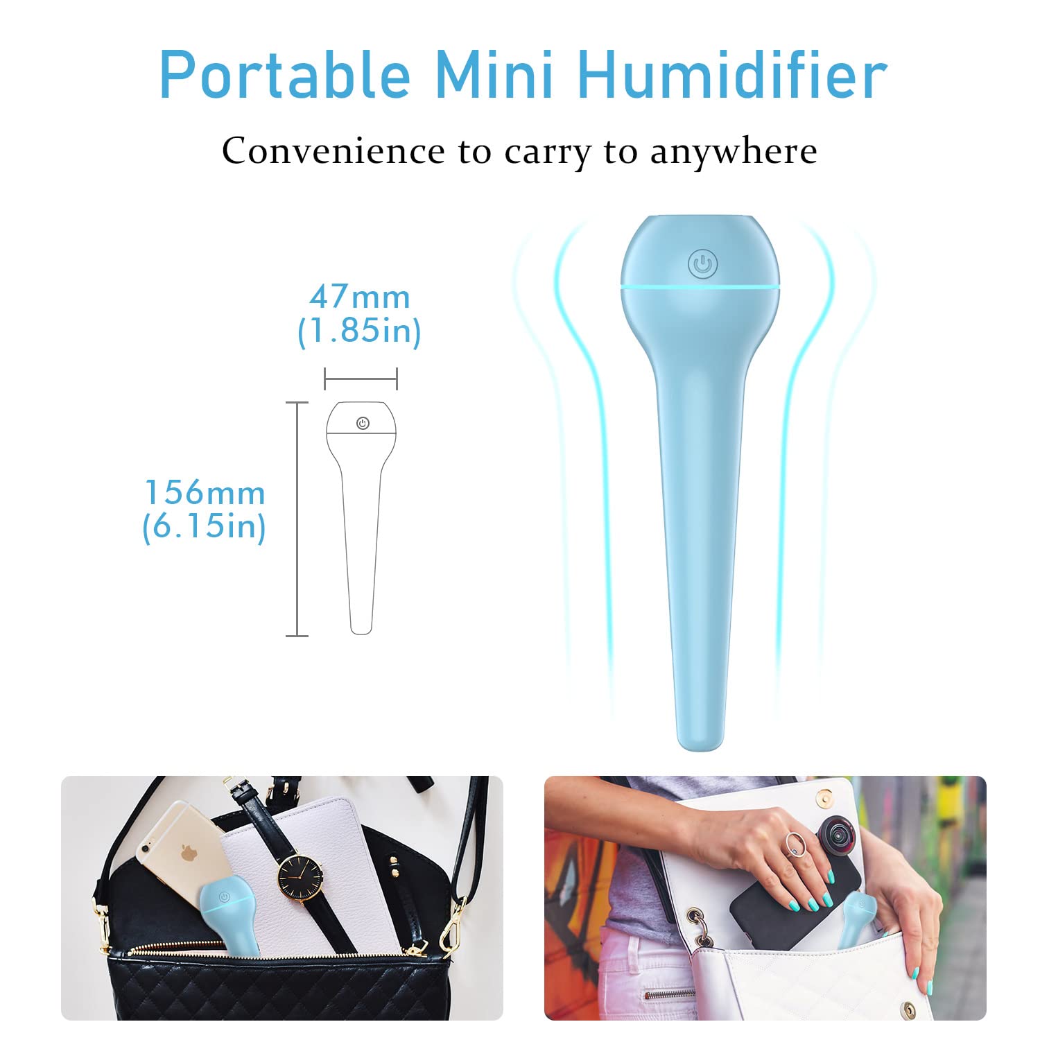 Portable Mini Humidifier USB Cool Mist Ultrasonic Humidifier with Water Bottle Premium Humidifying Unit with Whisper-Quiet Operation Automatic Shut-Off Multi Use for Travel Home Office Bedroom