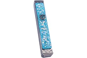 TAMARA BASKIN ART GLASS Sparkling Art Glass Mezuzah - Easy Mount Indoor or Outdoor - Weatherproof Metal Case - Gift Box and Non-Kosher Scroll Included - Hand Made in USA - Guaranteed for Life! (Opal Blue)