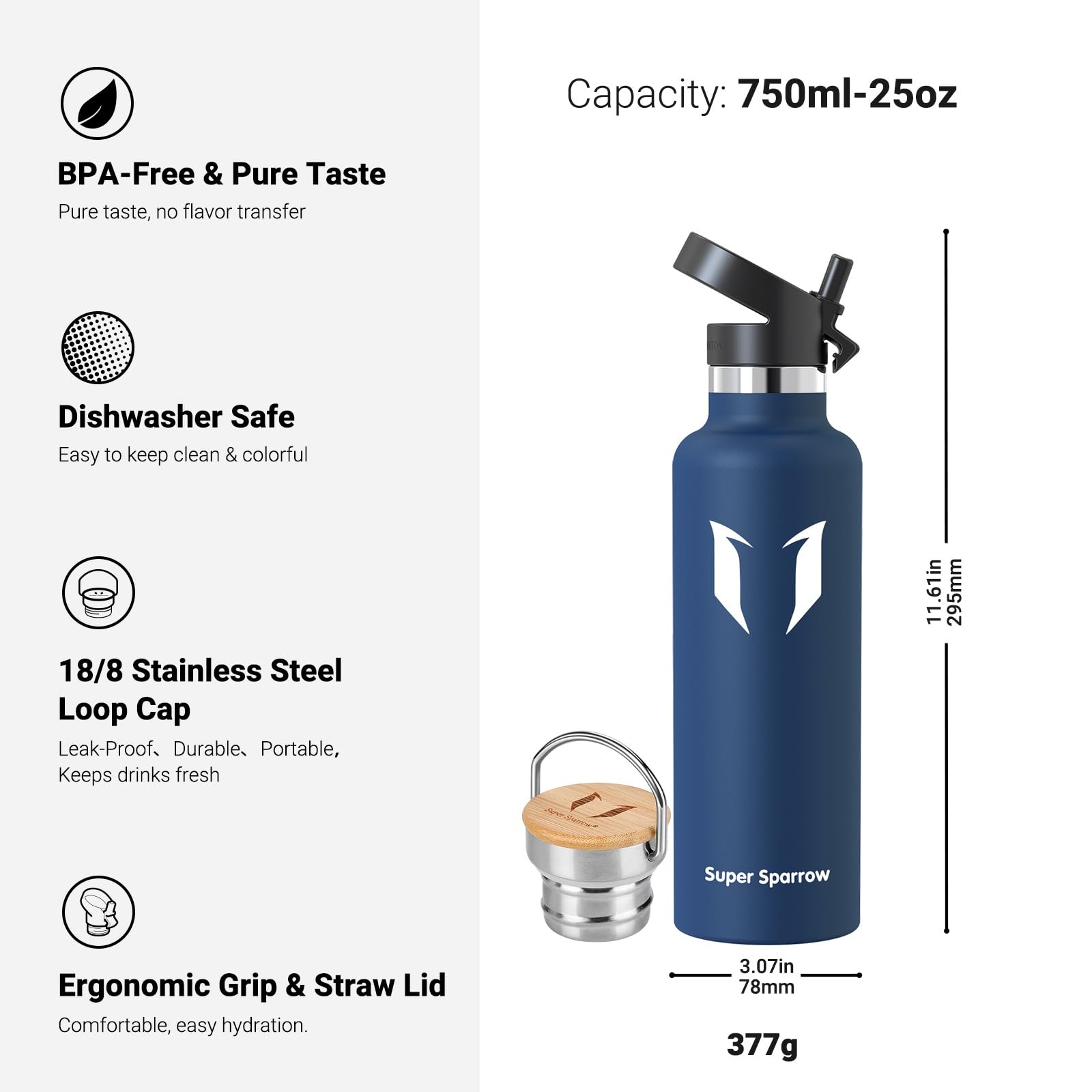 Super Sparrow Trinkflasche Edelstahl Wasserflasche - 750ml - Isolier Flasche mit Perfekte Thermosflasche für Das Laufen, Fitness, Yoga, Im Freien und Camping | Frei von BPA (Blaubeere) 3