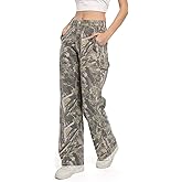 PinkyMoor Women Camouflage Cargo Pants Camo Pants Stretchy Wide Leg Trousers Jeans, Travel Y2K Streetwear Baggy Pants with 5 Pockets（XXL）