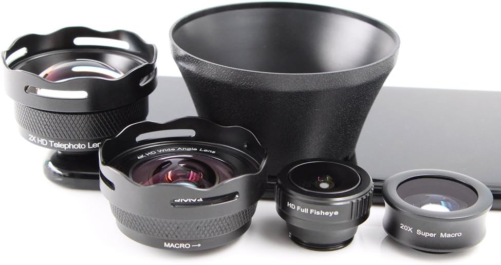 The 3rd Gen. Cellphone Lens kit, 4 in 1 Ultra Wide-Angle + 20X Macro Lens + Fisheye + 2X Telephoto for iPhone 8/8plus/7/6s/6s plus/6plus Samsung Galaxy and Most mobilephone